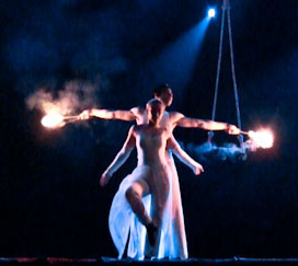 contemporary fire twirling act performed by will-o'-the-Wisp entertainers