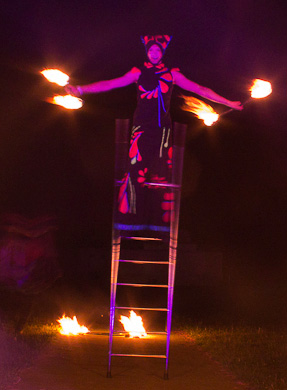 Free standing ladder balance, fire performance, Luke Forrester, Australia, Flame arts