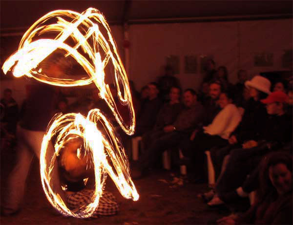 double staff fire twirling in Victoria, Australia